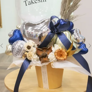 誕生日-バルーンギフト】豪華なクラシックネイビーアレンジ-誕生日-置き型-ラッピーのバルーン電報-03-09-2